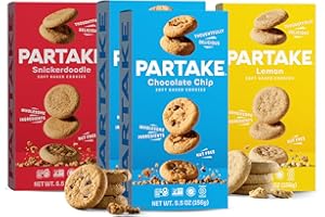 PARTAKE FOODS Gluten Free Partake Soft Baked Cookies Variety Pack (Chocolate Chip, Snickerdoodle, Lemon) - Vegan - Free From the Top 9 Allergens Including Dairy, Wheat, Soy, Eggs, & Peanuts - Non GMO - Safe School & Office Snack (4 Pack, 5.5oz Boxes)