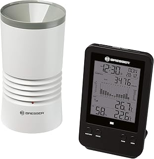 Bresser Wetterstation Funk mit Außensensor Profi Regenmesser Station mit DCF Funkuhr, Wecker mit Hintergrundlicht und Datenspeicherung von Tiefst- und Höchstwerten