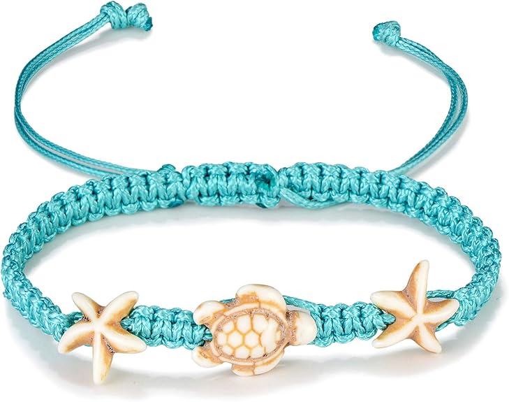 SOFTONES Blue Starfish Turtle Anklet Charm Braided Sea Handmade Boho Beach Anklet Foot Jewelry