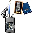 Torch Lighter, Magic Dual Flame Dragon Lighter with Portable Size, Windproof Lighter with Visible Fuel Tank, Adjustable Flame Refillable Butane Lighter for Men Friends Gifts (Without Butane)- Black-d