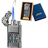 Torch Lighter, Magic Dual Flame Dragon Lighter with Portable Size, Windproof Lighter with Visible Fuel Tank, Adjustable Flame Refillable Butane Lighter for Men Friends Gifts (Without Butane)- Black-d
