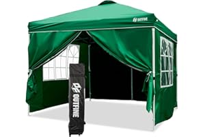 OUTFINE Patio Canopy 10'x10' Pop Up Commercial Instant Gazebo Tent, Outdoor Party Canopies with 4 Removable Sidewalls, Stakes x8, Ropes x4 (Green, 10 * 10FT)