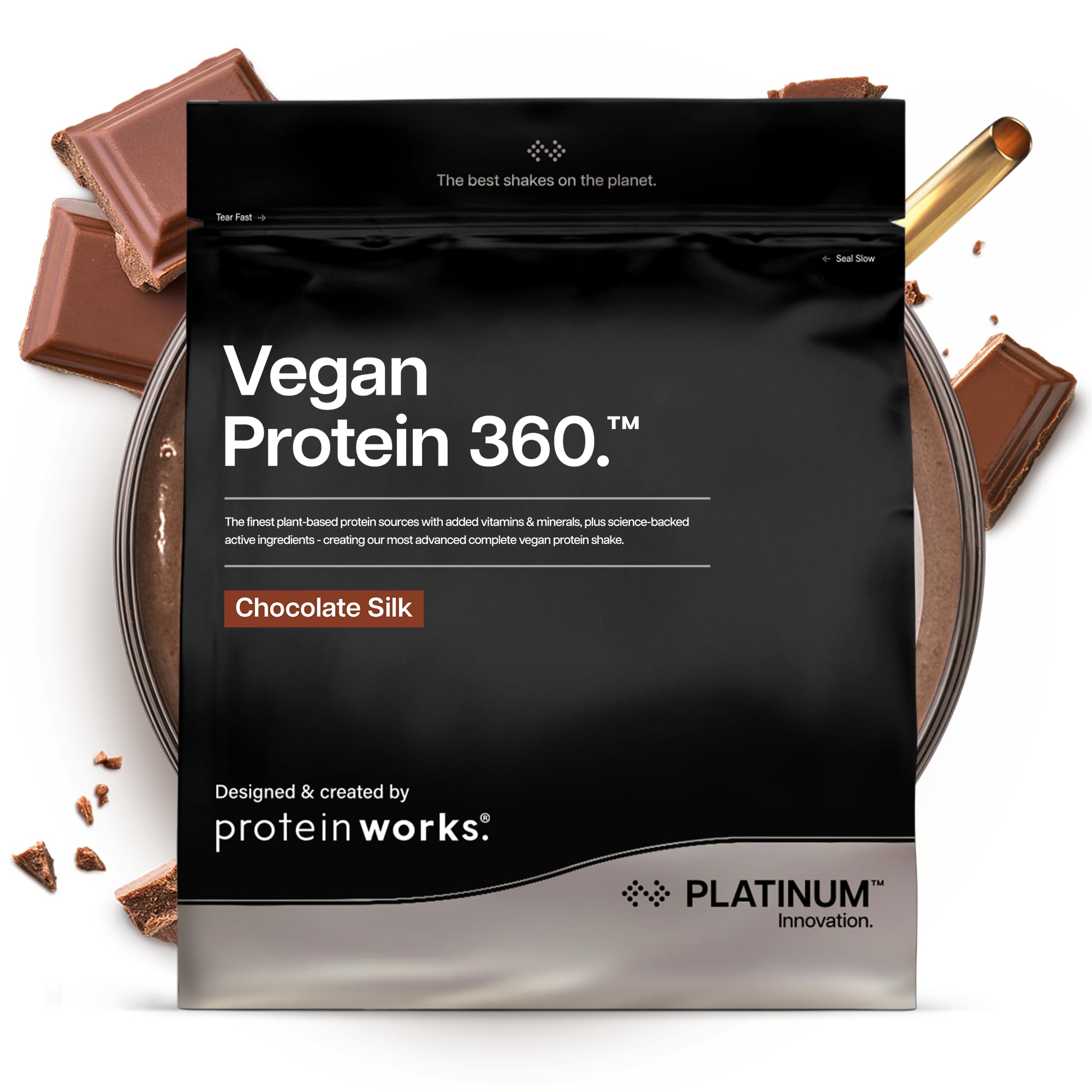 Protein Works | Vegan Protein 360 - Platinum Innovation, Premium Vegan Protein Powder, Plant-Based Protein Shake, Essential Vitamins & Minerals, Low Sugar, Chocolate Silk, 28 Servings, 1kg