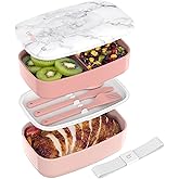 Bentgo Classic - Adult Bento Box, Stackable 3-Compartment Lunch Box with Removable Utensil Set and Sealing Strap, BPA-Free, Food Container Ideal for Meal Prep, Work, and On the Go (Blush Marble)