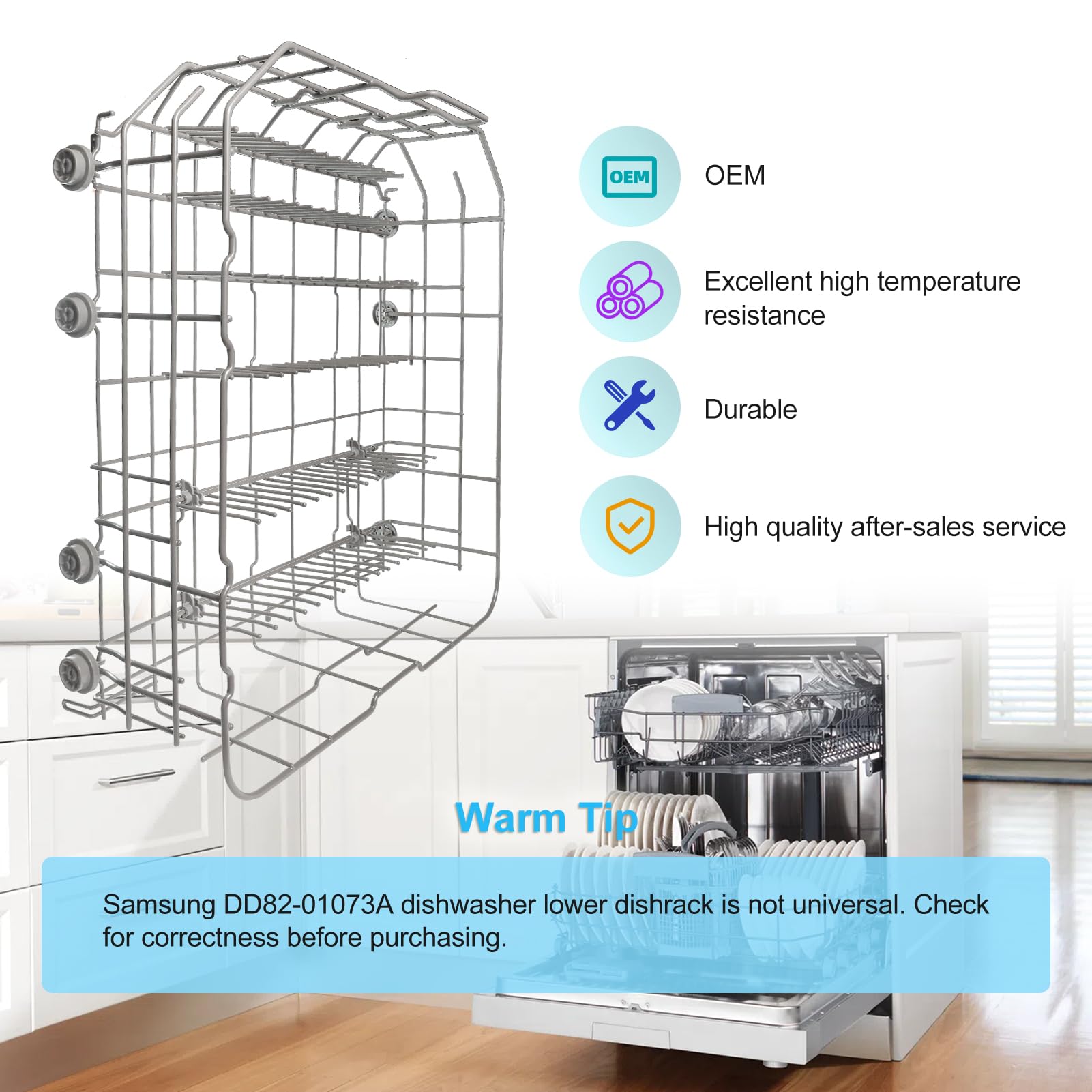 2025 upgraded Samsung Dishwasher DD82-01073A Lower Rack Assembly Replacement for Samsung Dishwasher Dishrack Modle DW80R5061/DW80R5060/DW80K7050UG/DW80K5050US Series