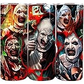 Sinister Clown Tumbler for Horror Movie Fans - 20 oz Double Wall Skinny Tumbler with Straw and Lid, Insulated Cup Stainless Steel Slim Travel Tumbler for Women, Men and Kids