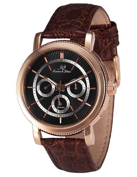 KS Herren Armbanduhr Automatik Mechanisch braun Leder Armband Datumanzeige KS248
