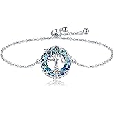 POPLYKE Celtic Tree of Life Bracelet for Women, 925 Sterling Silver Crystal Adjustable Slider Chain Irish Spiritual Jewelry Gift