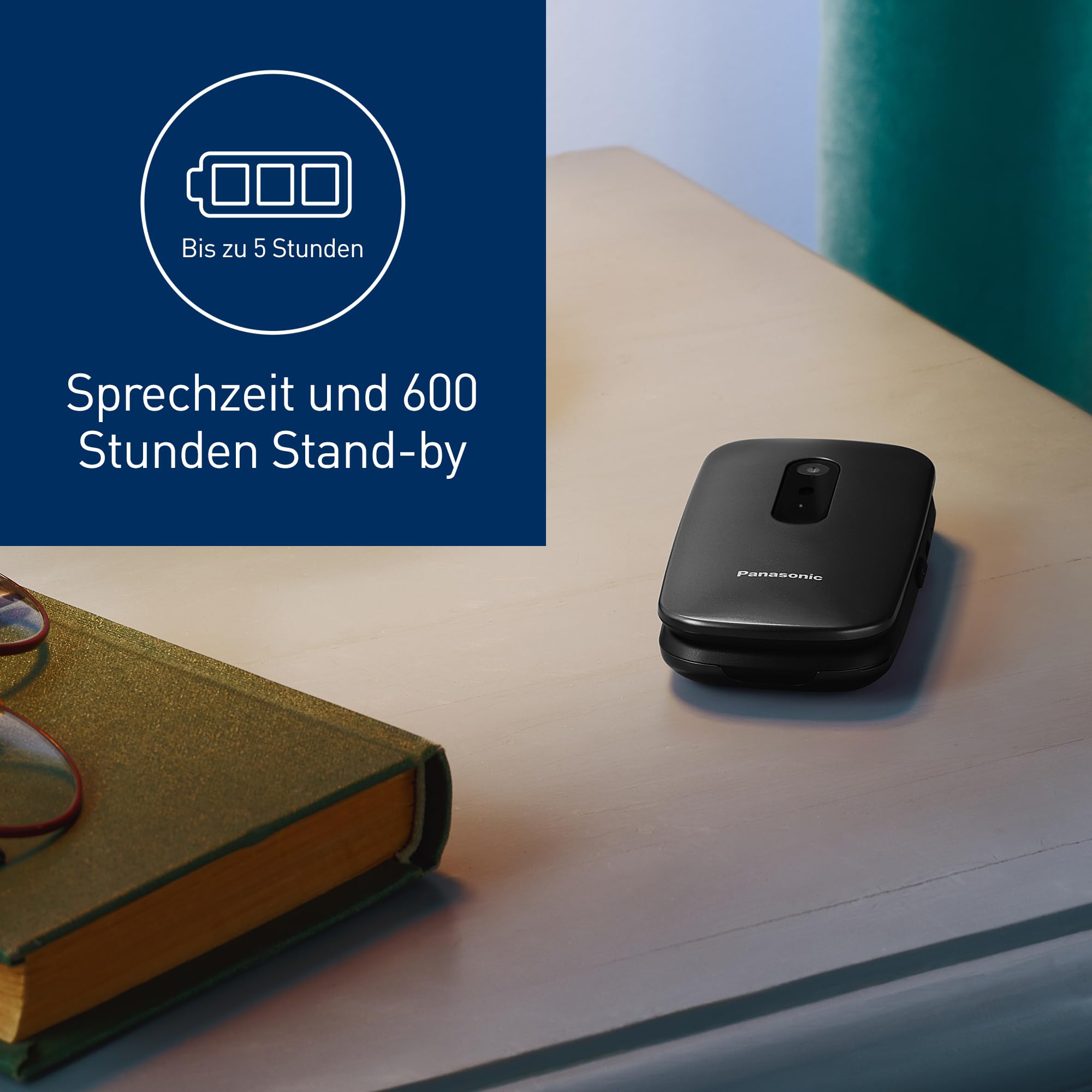 Panasonic KX-TU446EXB 2G Seniorenhandy ohne Vertrag(SOS-Notruftaste, Stoßfest, Sprachverstärker, große getrennte Tasten, große Schrift und Nummernanzeige, 2,4 Zoll Farbdisplay, Klapphandy, Schwarz