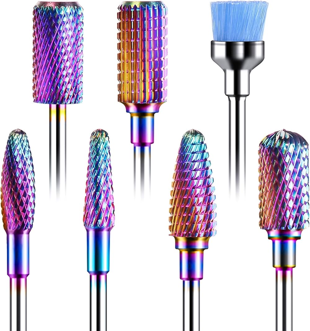 MelodySusie Nail Drill Bits Set Carbide 3/32 Inches 7pcs Rainbow Professional
