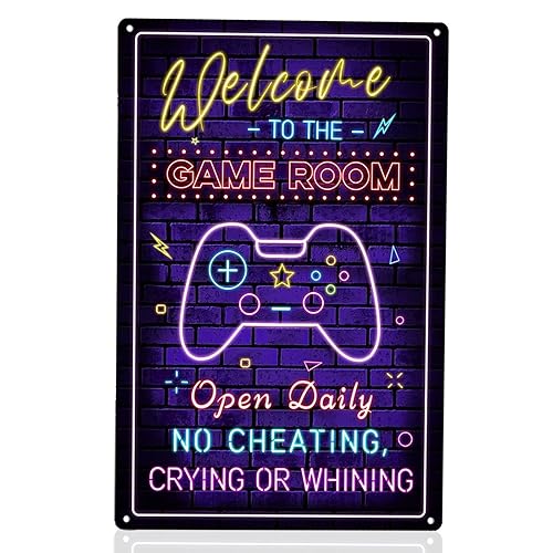 CLKE Funny Gamer Sign, Printed Neon Gaming Metal Poster, 20 * 30cm, Gaming Room Accessories, Gamer Wall Art Door Hanging, for Boys Brother Son Dad Bedroom, Man