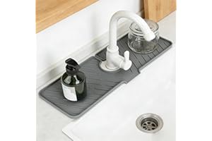 Silicone Kitchen Sink Splash Guard, 17.8" Faucet Mat for Kitchen Sink, Fast Drying SinkDraining Mat Protector, Water Splash G