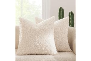 MIULEE Pack of 2 Faux Fur Throw Pillow Covers 18x18 Inch Neutral White Boucle Decorative Sherpa Pillow Covers Fuzzy Accent So