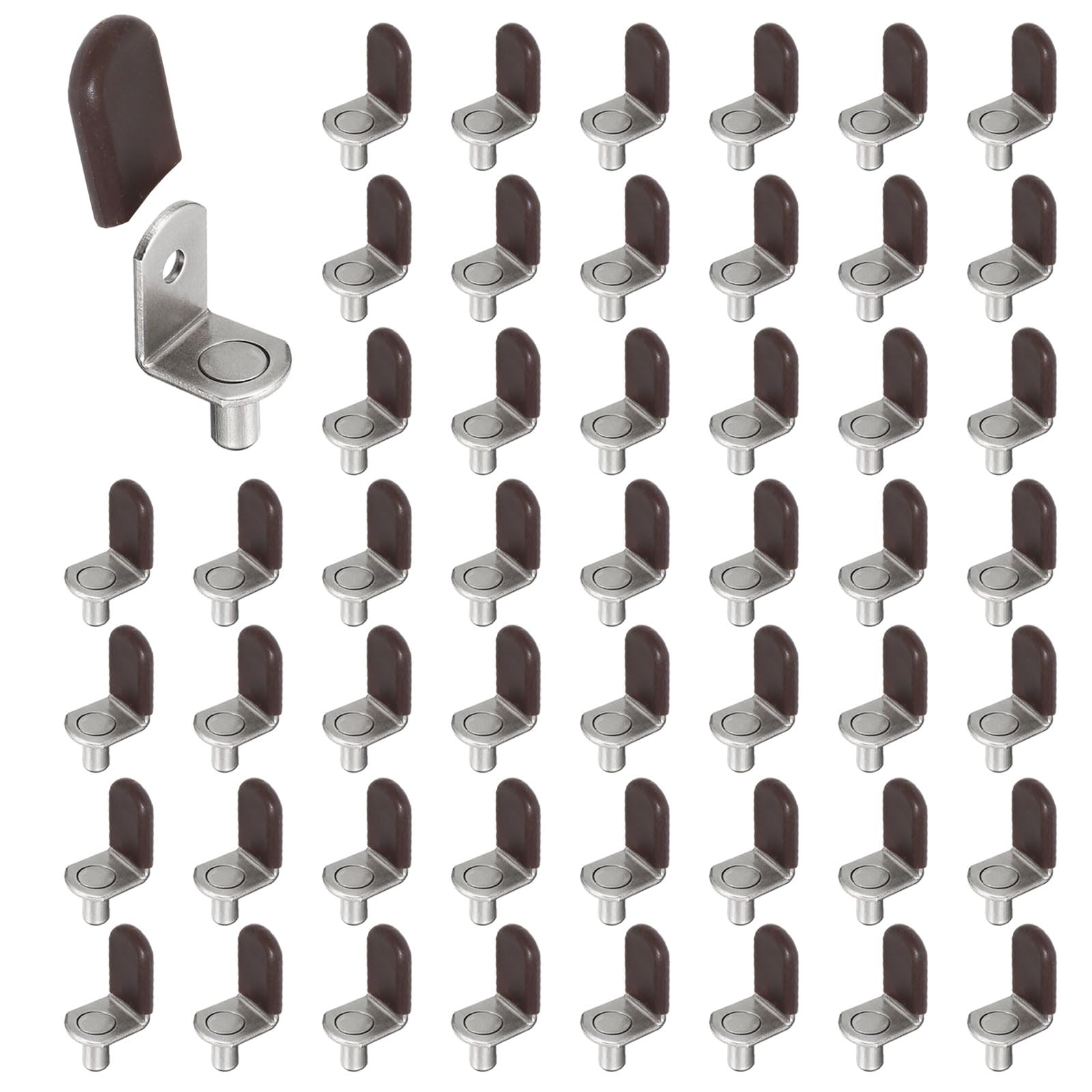 Photo 1 of 1/4 Inch (6.35mm) Shelf Support Peg 50 Pcs Support Cabinet Shelf Pins L-Shaped Shelf Bracket Pegs with Brown Silicone Sleeve for Kitchen Bookcase Cabinet Furniture Support