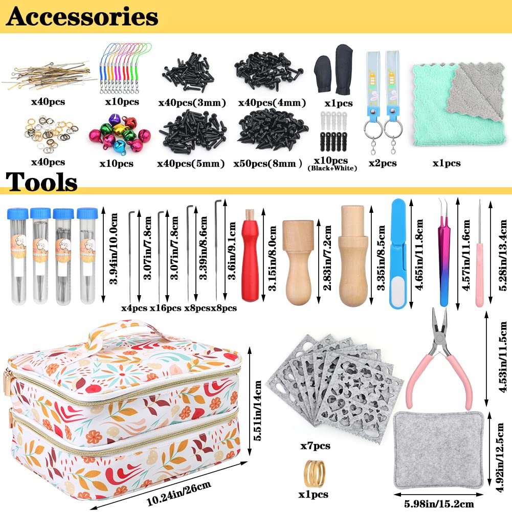 Veroave Needle Felting Starter Kit with Storage Bag, 385 Pcs Complete Needle Felting Tools and Supplies, Wool Felting Kit with Wool Felt Tools and Felt Molds for Home Decoration Felted Animal