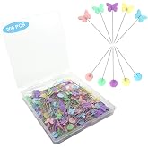 Hovesty 200pcs Sewing Pins Flat Head Straight Pins with Butterfly and Flower Colored Heads, Long 2.16inch Quilting Pins for Dressmaker, Craft, Sewing Project and DIY Decoration (Butterfly and Flower)