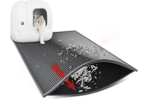 Waretary Cat Litter Mat, 24" X 15" Litter Trapping Mat, Double Layer Honeycomb Litter Box Mat, Urine & Waterproof Kitty Litter Mat, Scatter Control Easy Clean (Black)