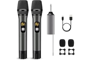 VOIJUMP Wireless Microphones, Metal UHF Dual Handheld Dynamic Mic System,Microfonos Inalambricos with Rechargeable Receiver,200ft Range,for Karaoke, Speech, Wedding, Church, PA System,Singing Machine