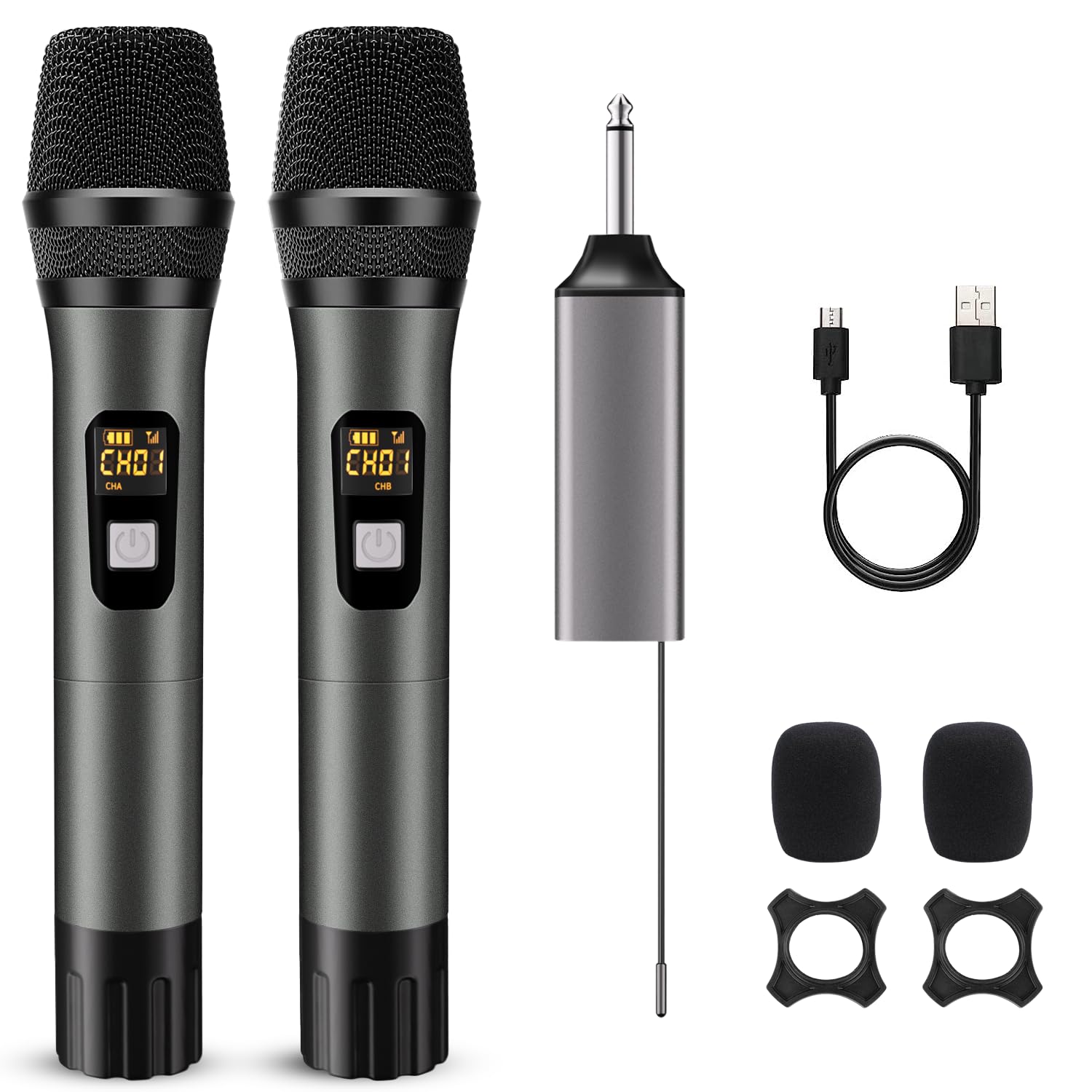 voijump Wireless Microphone, One to One Chip Connection Wireless Microphone, Plug and Play, with Rechargeable Receiver, 200 FT range, suitable for Karaoke, Party, Wedding, Singing, PA System, Speech