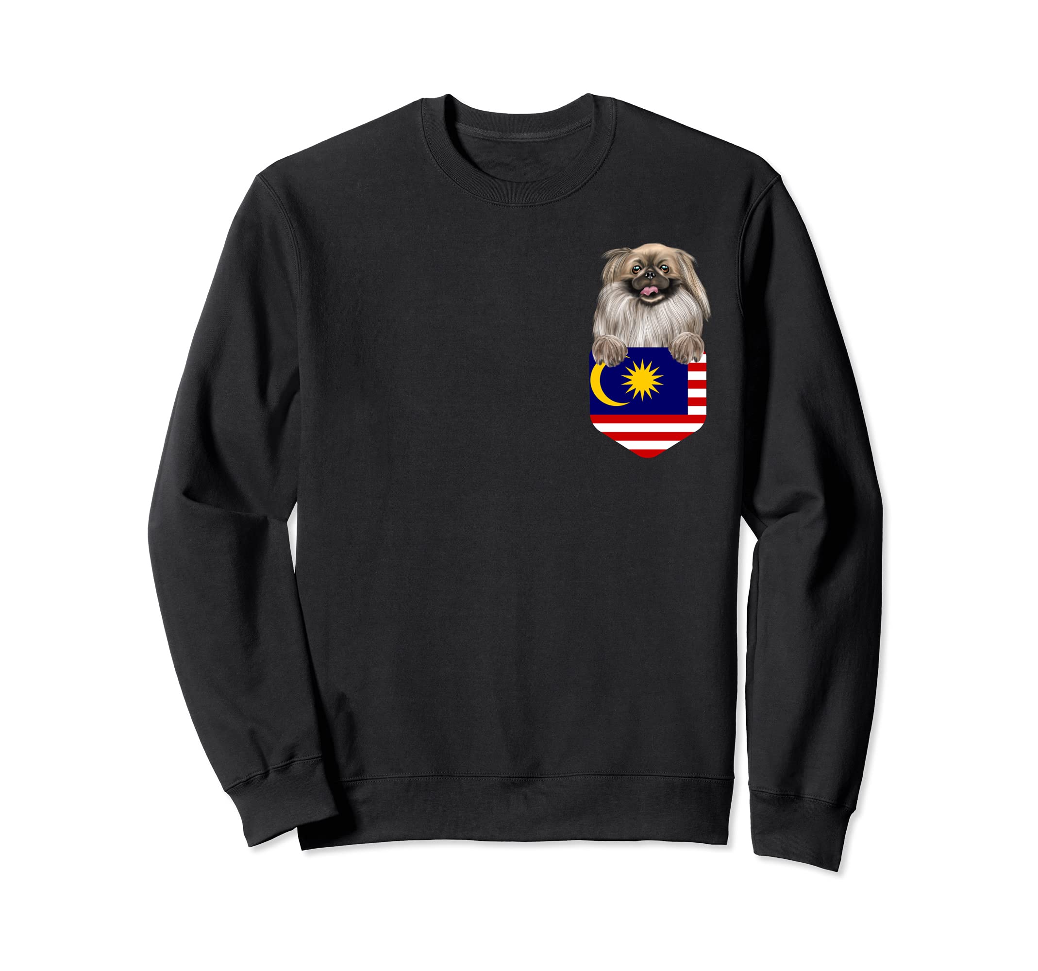 Malaysia Flag Pekingese Dog In Pocket Sweatshirt