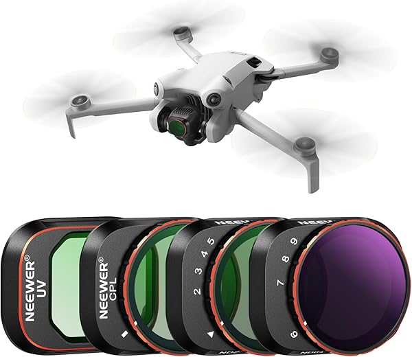 NEEWER Variable ND Filter Set kompatibel mit DJI Mini 4 Pro, 4 Pack ND2-ND3 (1-5Blendenstufen)/ND64-ND512(6-9Blendenstufen) VND/CPL/UV Filter Drohne Objektiv Zubehör, optisches HD Glas/Aluminiumrahmen