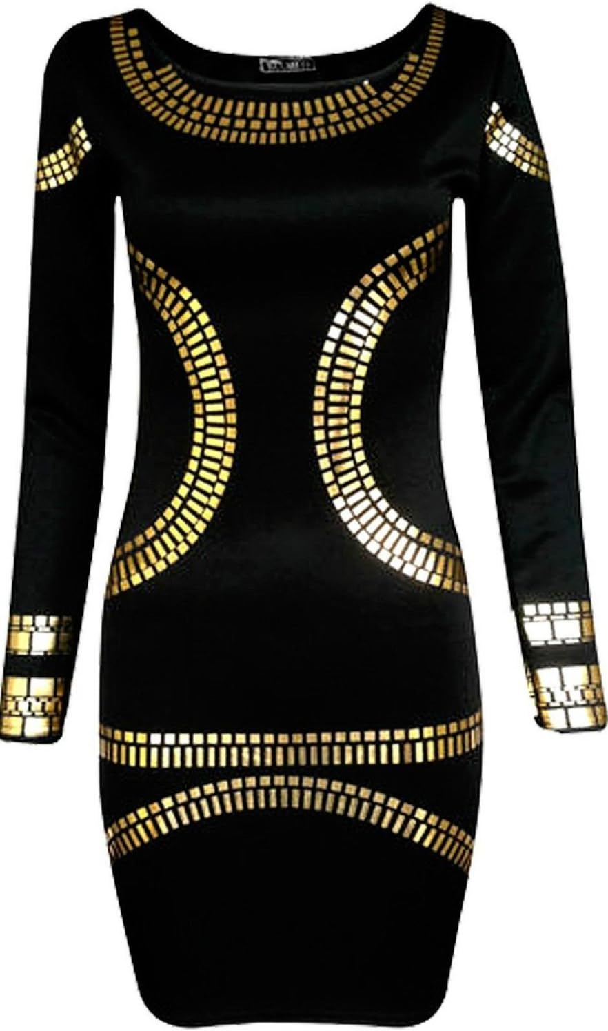 Ladies Kim Kardashian Plus Size Dresses New Girls Womens Ladies Kim Kardashian Celebrity Gold Foil MUSCLE Print Womens Bodycon Short Mini Dress Sizes 8 10 12 14 16 18 20 22 24 (10 (M), Black)