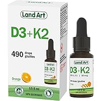 Certified Organic Vitamin D3 & K2 (MK7-Natto) - 490 Drops- Support Your Bones, Immune System - Non-GMO - Gluten Free - Made i
