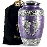 Purple Urn for Human Ashes Adult Female and Male – Elegant Large Cremation Urns with Angel Wings, Decorative Funeral Memorial Burial Urn