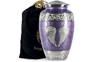 EVERGREEN MEMORIALS Purple Urn for Human Ashes Adult Female and Male – Elegant Large Cremation Urns with Angel Wings, Decorative Funeral Memorial Burial Urn