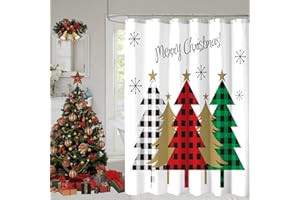 YOSTEV Christmas Shower Curtain, Red Green Buffalo Plaid Christmas Tree Shower Curtains for Bathroom Decor, Winter Snowy Forest Holiday Shower Curtain, Xmas Pine Fabric Cloth Bath Curtain, 72 x 72