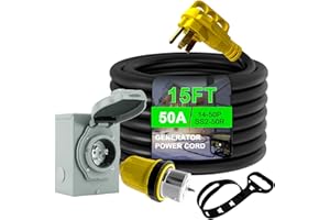Suplevel 50 Amp Generator Cord 15 FT and Power Inlet Box Combo Kit, Heavy Duty NEMA 14-50P Plug to SS2-50R Twist Lock Connector & SS2-50P NEMA 3R Pre-Drilling Generator Inlet Box, ETL Listed