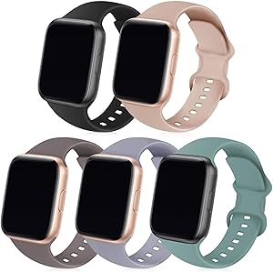 DYKEISS 5 Pack Sport Silicone Band Compatible for Apple Watch Band 38mm 40mm 42mm 44mm, Soft Replacement Strap Wristband Accessory for iWatch Series SE/6/5/4/3/2/1