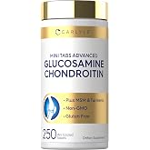 Carlyle Glucosamine Chondroitin MSM | 250 Mini Tablets | Advanced Formula with Turmeric | Non-GMO, Gluten Free Supplement
