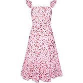 GRACE KARIN Girls Flutter Sleeve Smocked Floral Dresses, Kids Easter Spring Summer Dress, Teen Hawaiian Maxi Long Dresses