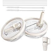 2 Pack Replacement Flip Straw Lid Only for HydroJug 40 oz Tumbler (Cream) | BPA-Free Food-Grade Plastic, Leak-Proof &amp; Spill-Resistant Lid, Set Includes 2 Straws and 2 Cleaning Brush