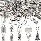 SUNNYCLUE 1 Box 230pcs Tassel End Caps Kumihimo Cord End Caps Alloy Metal Antique Silver Glue in Crimp String Leather Cords Tassel Ends Tips Supplies for Jewelry Making Kit Kumihimo Supplies Crafts