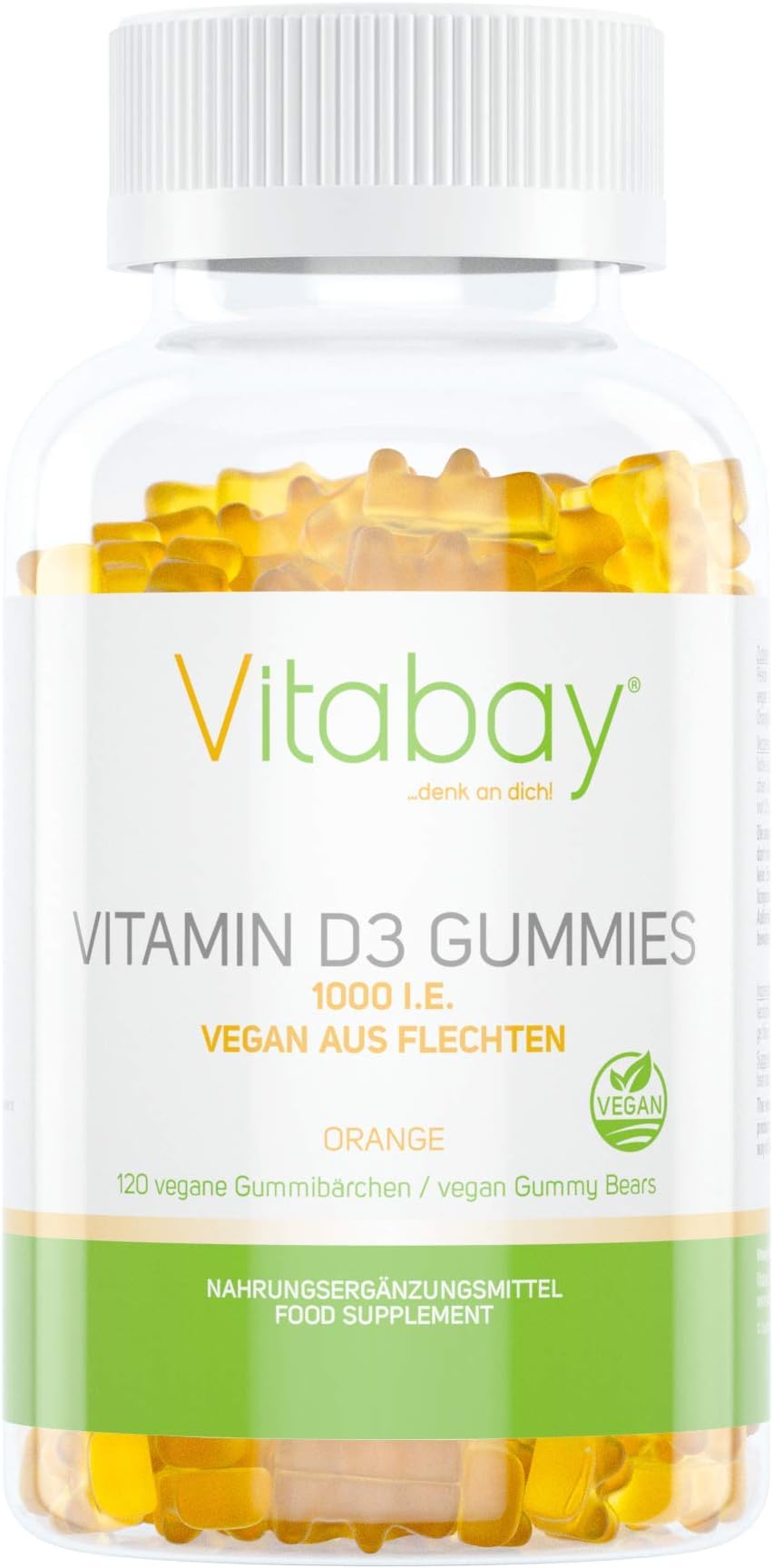 Vitamin D3 1000 IU/IU Gummy Bears - Orange Flavour - 100% Vegan Made of Plaits without Gelatin…