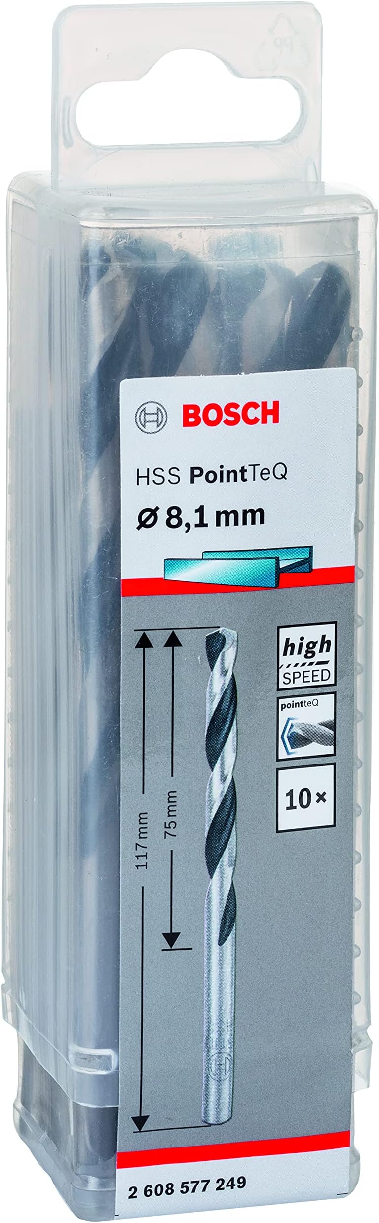 Bosch PointTeQ 10pc HSS Twist Drill Bit 8.1 x 75 x 117 mm Metal