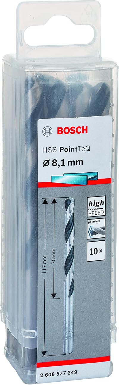 Bosch PointTeQ 10pc HSS Twist Drill Bit 8.1 x 75 x 117 mm Metal