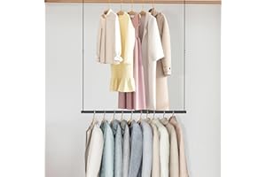 STO STO 1 Pack Closet Hanging Rod, Length and Height Adjustable Closet Rod, Space-saving Closet Extender Hanging Bar for Hanging Clothes, Black