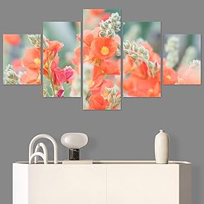 SIGNWIN 5 Panel Canvas Wall Art Red Fields...