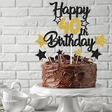Gidobo 40th Birthday Cake Topper Black Gold Glitter Stars Men Women Party Decor view 5