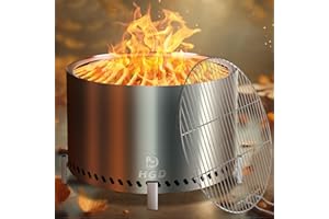 HGD 28" Smokeless Firepit with Stand & Grill Rack, Large Stainless Steel Wood Burning Fire Pit for Friends & Family Gatherings, Secondary Combustion Outdoor Patio Stove for Garden BBQ & Bonfire