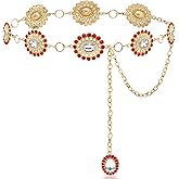 Xiokyo Boho Turquoise Concho Belt Western Bling Rhinestone Chain Belt Cowgirl Sparkly Crystal Waist Chain for Women