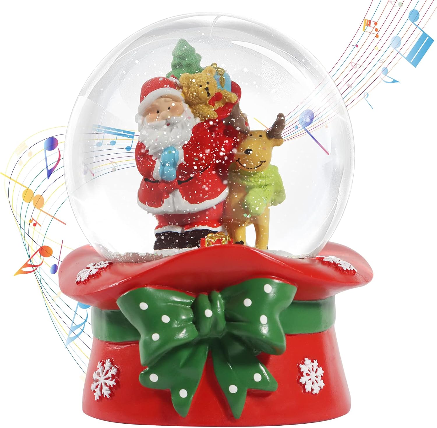 Snow Globes - KELIVOL 100mm Christmas Snow Globe, with 8 Music and Color Lights, Music Water Snowball, Santa Claus, Snowman, Reindeer, Music Box, Christmas Decoration, Xmas Gift (Santa Claus)