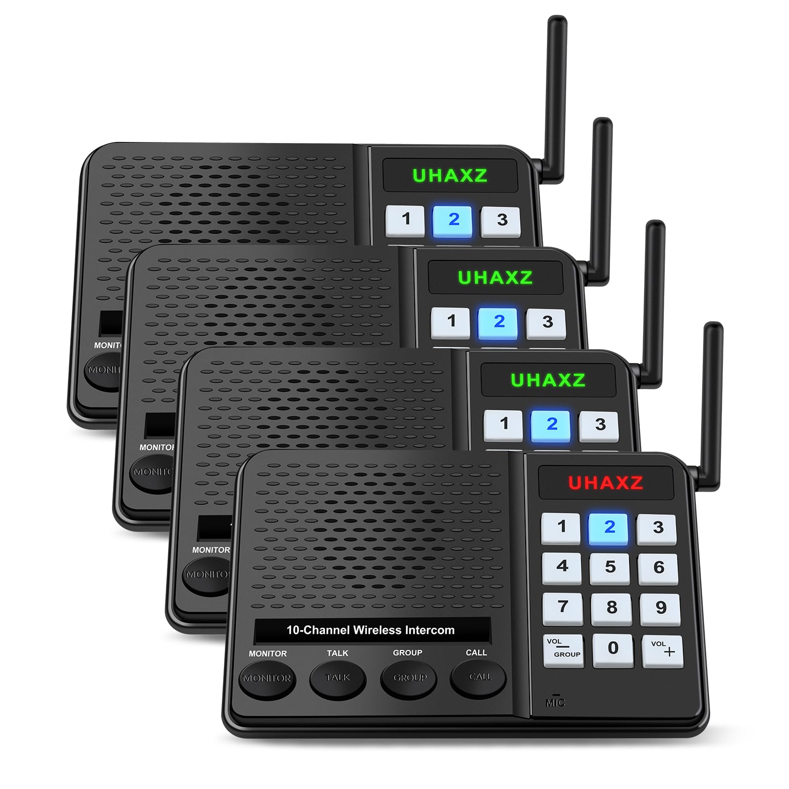 Photo 1 of UHAXZ Intercoms Wireless for Home, Long Range Intercom 6000ft, Home Intercom System Wireless with Group Call, Monitor Function, 8 Volume Levels Intercom System for Busines Office Elderly(4 Packs)
