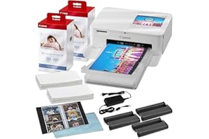 BluebirdSales Selphy CP1500 Wireless Compact Photo Printer (White) with 2-Pack KP-108IN Color Ink Paper Set (216 Sheets of 4x6 Paper + 6 Ink Cartridges), Power Adapter & Deluxe Album