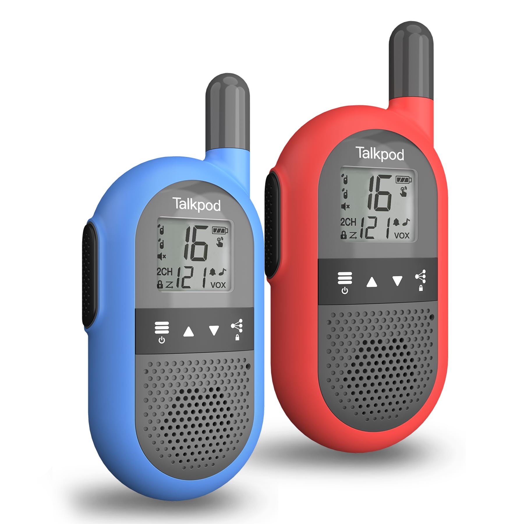 Talkpod F40 Walkie Talkies for Adults Kids Long Range, Rechargeable Walky Talky Radio 2 Pack with Built-In Li-ion Battery, VOX 16 Channels LCD Display for Adventures, Camping, Hiking (Red ＆ Blue)