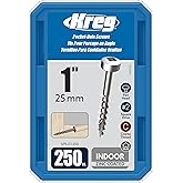 Kreg SPS-C1-250 Zinc Pocket Screws, 1-Inch #7 Coarse Thread, Pan- Head (250 Count)