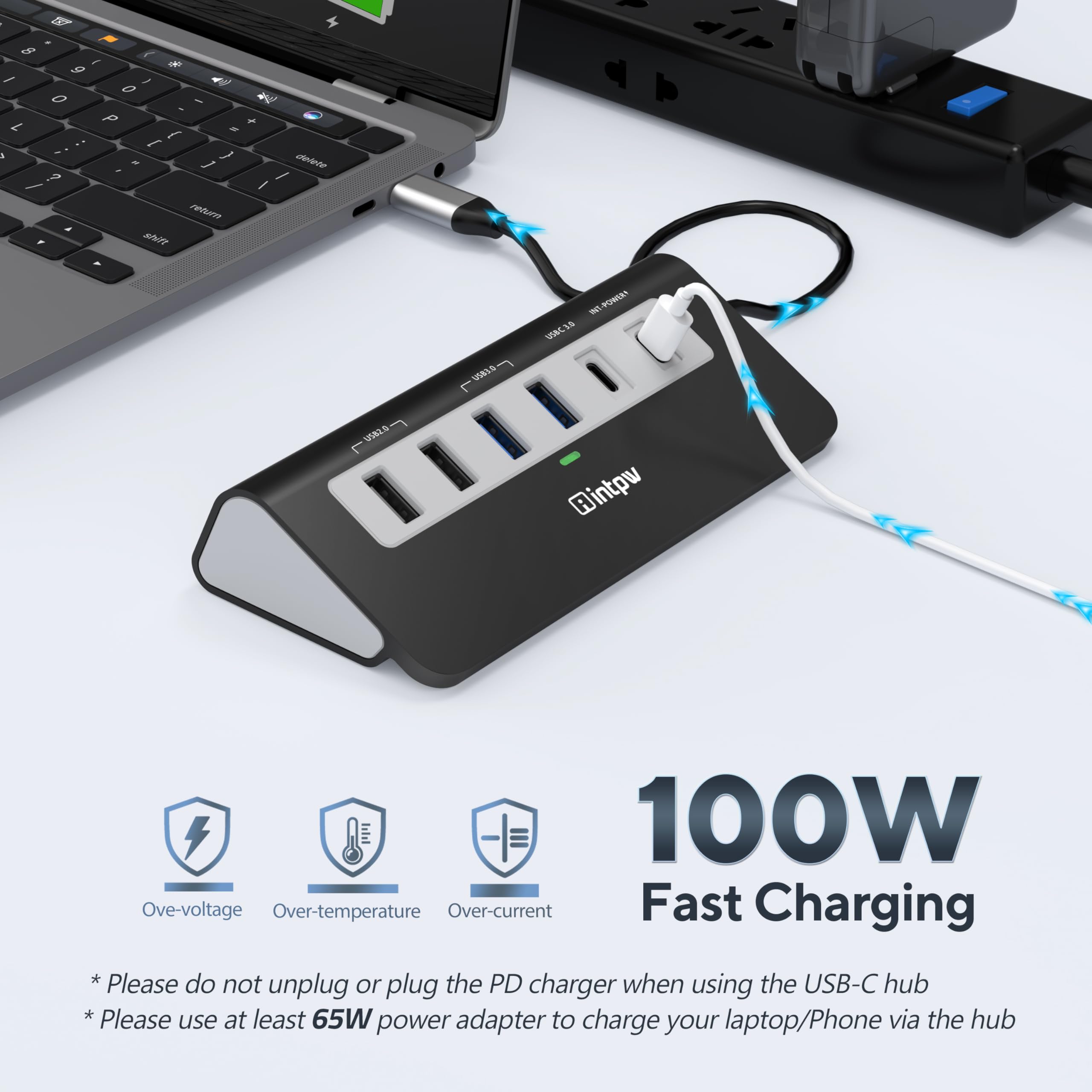 Intpw USB Hub, 9-in-1 USB C Hub Multiport Adapter mit 4K HDMI, PD 100W, USB-C und 2 USB A 3.0 5Gbps, 2 USB A 2.0, SD/TF Slot, Schwarz Docking Station für MacBook Air/Pro iPad Typ C Tablet 4
